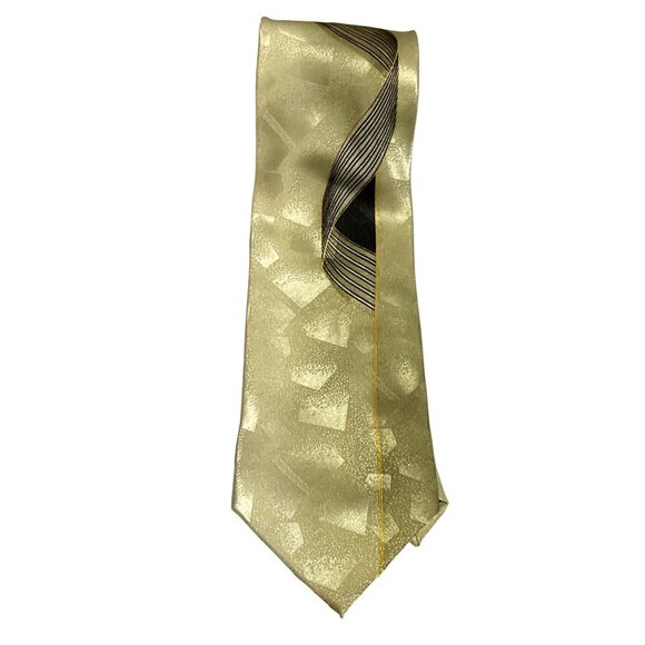 MCM ABSTRACT NECKTIE SILVER GOLD WAVES POLYESTER DESIGNER 60" X 4" MENS - Picture 3 of 4